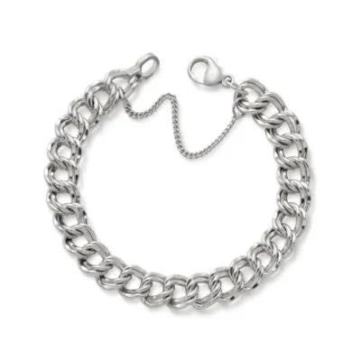 Heavy Double Curb Charm Bracelet
